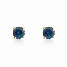 9ct Yellow Gold Sapphire 4mm Round Claw Set Stud Earrings