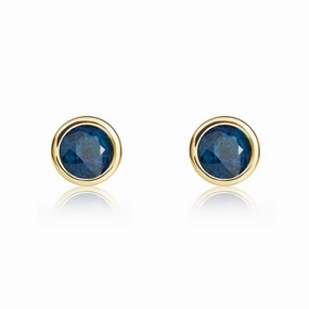 9ct Yellow Gold Sapphire 4mm Round Rub Over Set Stud Earrings