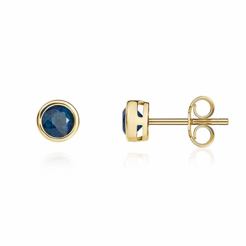 9ct Yellow Gold Sapphire 4mm Round Rub Over Set Stud Earrings