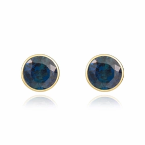 9ct Yellow Gold Sapphire 5mm Round Rub Over Set Stud Earrings