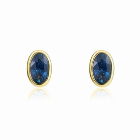 9ct Yellow Gold Sapphire 5x3mm Oval Rub Over Set Stud Earrings