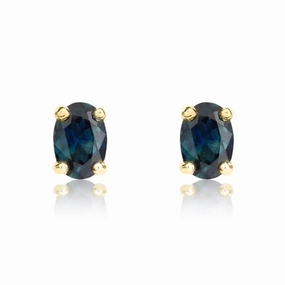 9ct Yellow Gold Sapphire 6x4mm Oval Claw Set Stud Earrings
