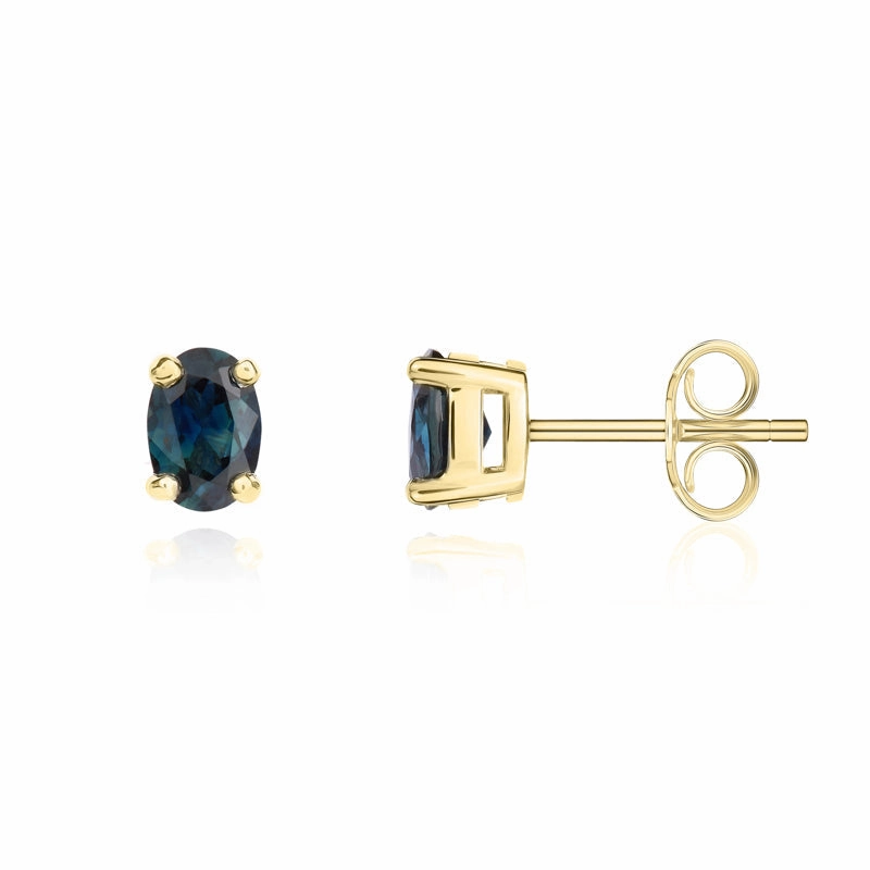 9ct Yellow Gold Sapphire 6x4mm Oval Claw Set Stud Earrings