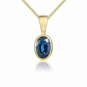 9ct Yellow Gold Sapphire 6x4mm Oval Rub Over Set Pendant