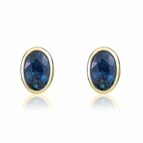 9ct Yellow Gold Sapphire 6x4mm Oval Rub Over Set Stud Earrings