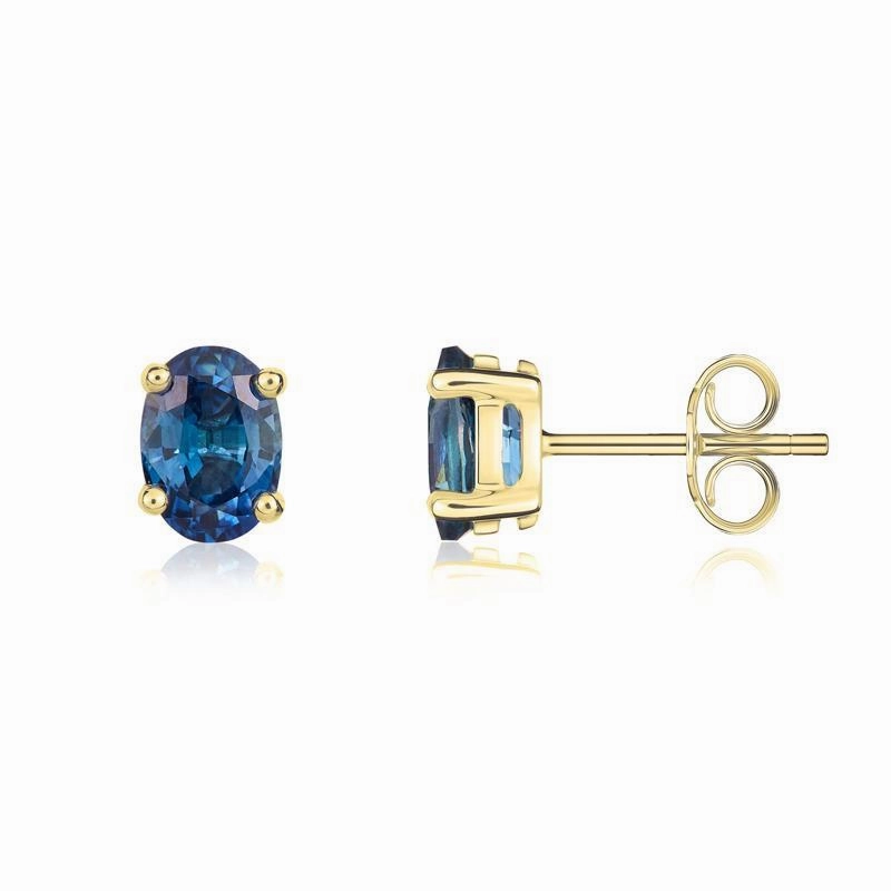 9ct Yellow Gold Sapphire 7x5mm Oval Claw Set Pendant and Stud Earrings Set