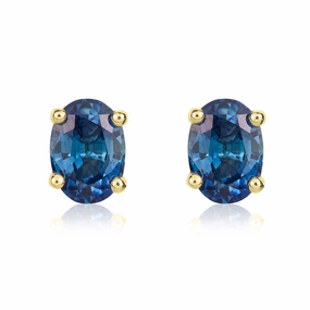 9ct Yellow Gold Sapphire 7x5mm Oval Claw Set Stud Earrings
