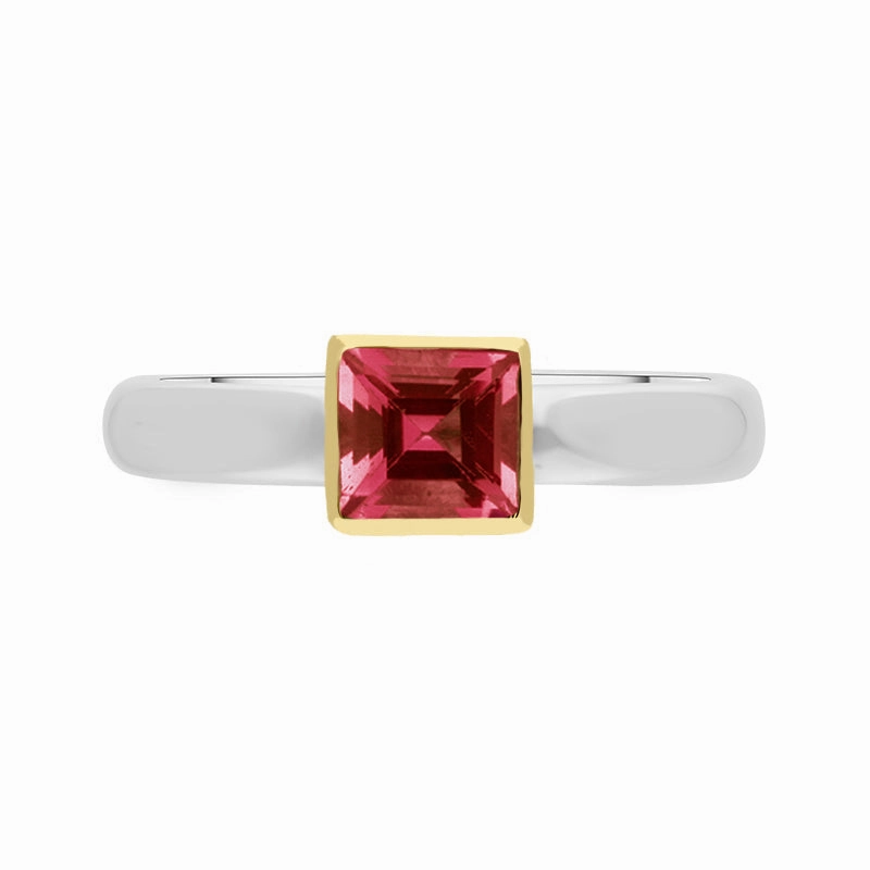 9ct Yellow Gold Sterling Silver Garnet Stepping Stones 5mm Square Bezel Set Ring