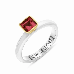 9ct Yellow Gold Sterling Silver Garnet Stepping Stones 5mm Square Bezel Set Ring