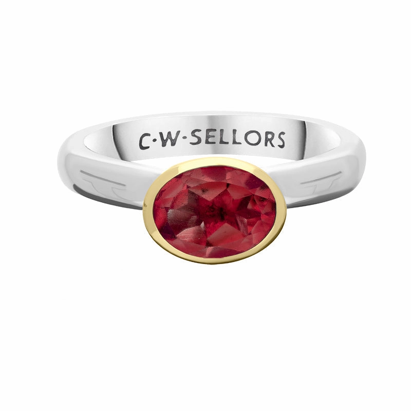 9ct Yellow Gold Sterling Silver Garnet Stepping Stones 6x8mm Oval Bezel Set Ring