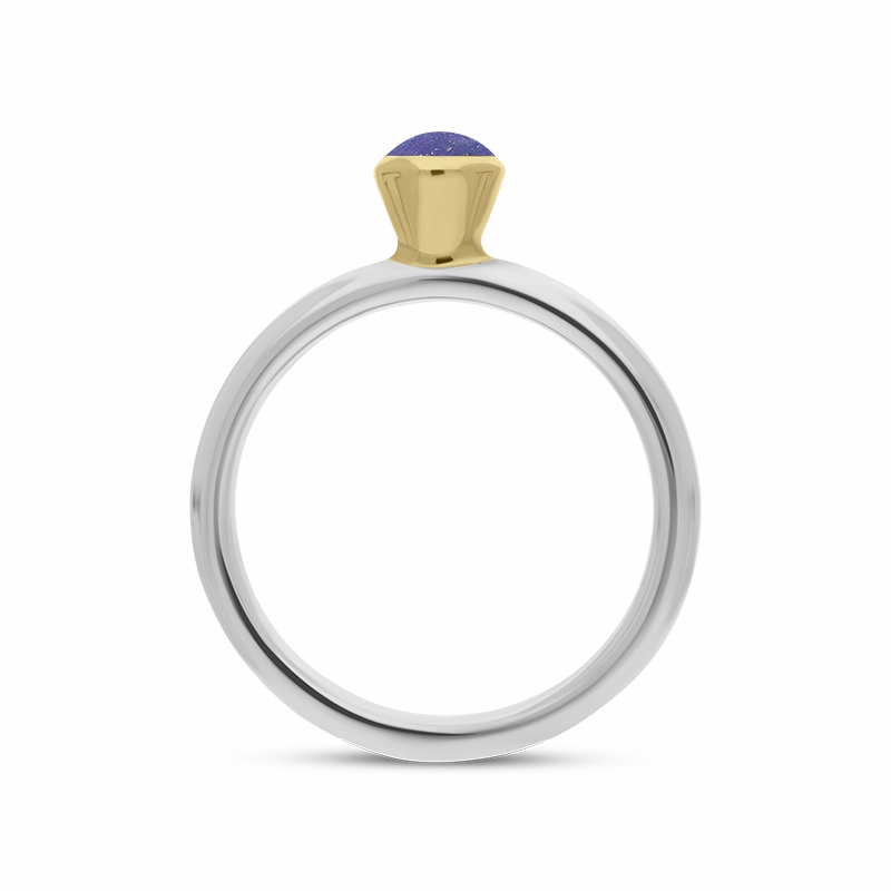 9ct Yellow Gold Sterling Silver Lapis Lazuli Stepping Stones 5mm Round Bezel Set Ring