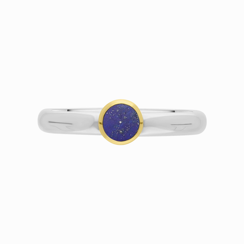 9ct Yellow Gold Sterling Silver Lapis Lazuli Stepping Stones 5mm Round Bezel Set Ring