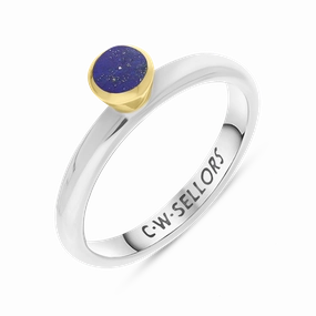 9ct Yellow Gold Sterling Silver Lapis Lazuli Stepping Stones 5mm Round Bezel Set Ring