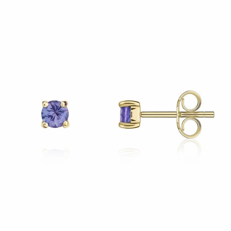 9ct Yellow Gold Tanzanite 3mm Round Claw Set Stud Earrings