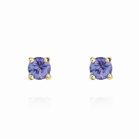 9ct Yellow Gold Tanzanite 3mm Round Claw Set Stud Earrings