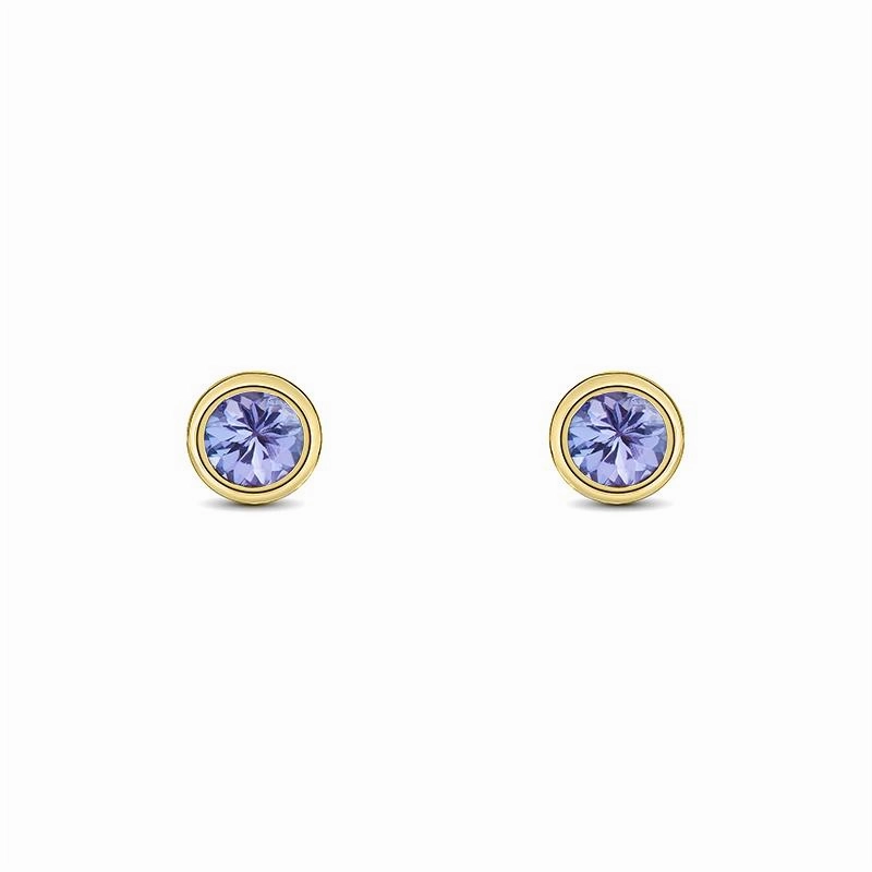 9ct Yellow Gold Tanzanite 3mm Round Rub Over Set Stud Earrings