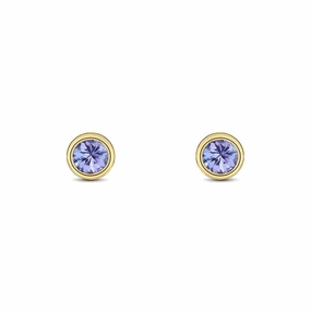 9ct Yellow Gold Tanzanite 3mm Round Rub Over Set Stud Earrings