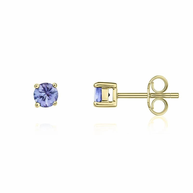 9ct Yellow Gold Tanzanite 4mm Round Claw Set Stud Earrings