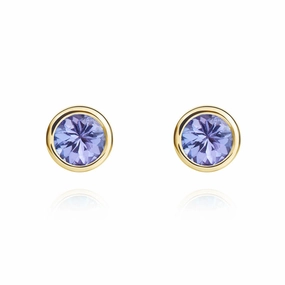 9ct Yellow Gold Tanzanite 4mm Round Rub Over Set Stud Earrings