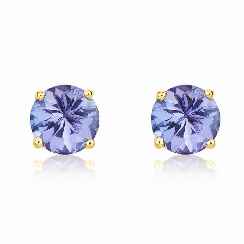 9ct Yellow Gold Tanzanite 5mm Round Claw Set Pendant and Stud Earrings Set