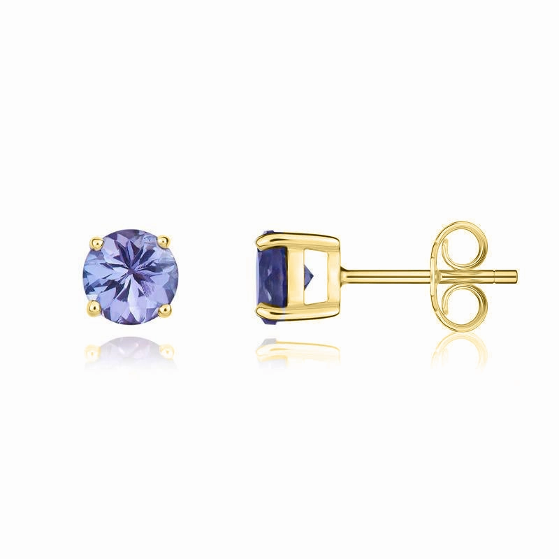 9ct Yellow Gold Tanzanite 5mm Round Claw Set Pendant and Stud Earrings Set