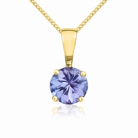 9ct Yellow Gold Tanzanite 5mm Round Claw Set Pendant
