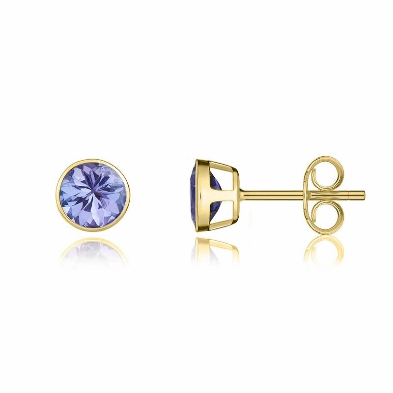 9ct Yellow Gold Tanzanite 5mm Round Rub Over Set Pendant and Stud Earrings Set