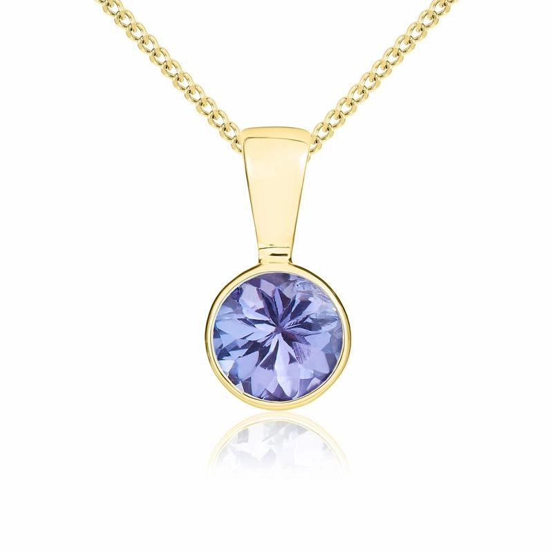9ct Yellow Gold Tanzanite 5mm Round Rub Over Set Pendant