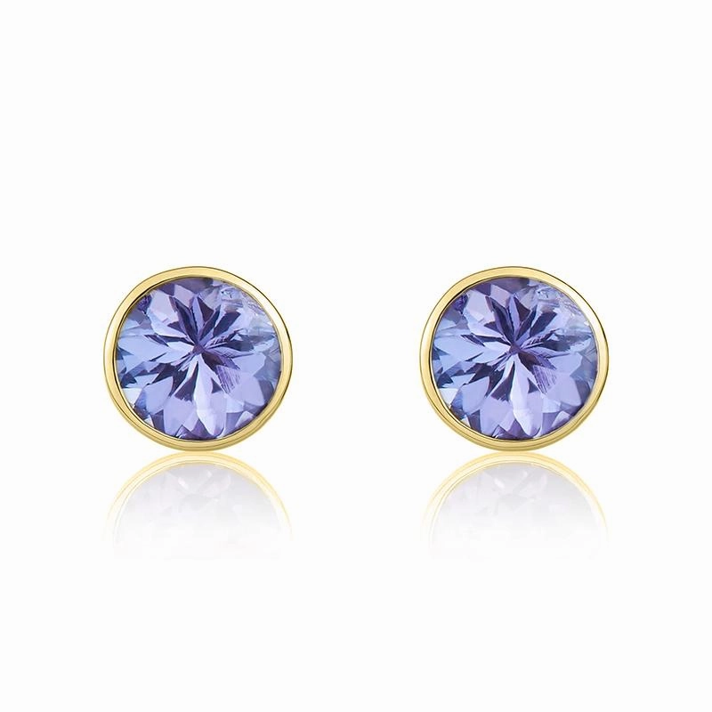 9ct Yellow Gold Tanzanite 5mm Round Rub Over Set Stud Earrings