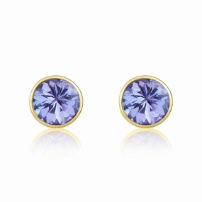 9ct Yellow Gold Tanzanite 5mm Round Rub Over Set Stud Earrings