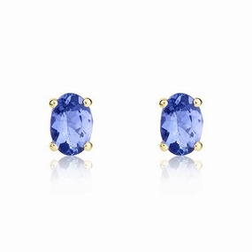 9ct Yellow Gold Tanzanite 6x4mm Oval Claw Set Stud Earrings