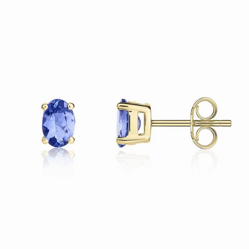9ct Yellow Gold Tanzanite 6x4mm Oval Claw Set Stud Earrings