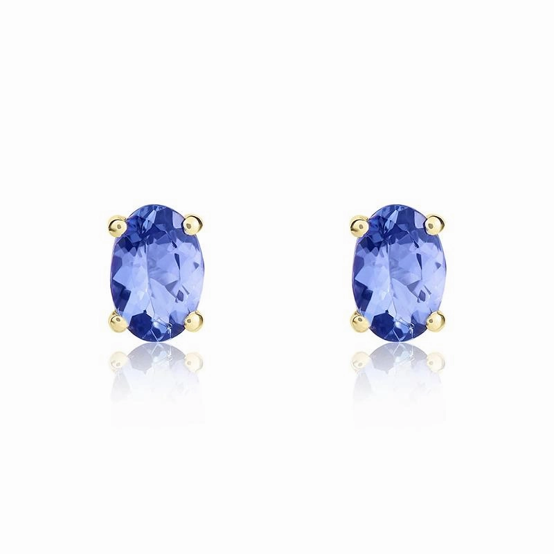 9ct Yellow Gold Tanzanite 6x4mm Oval Claw Set Stud Earrings