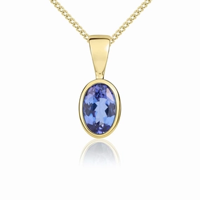 9ct Yellow Gold Tanzanite 6x4mm Oval Rub Over Set Pendant