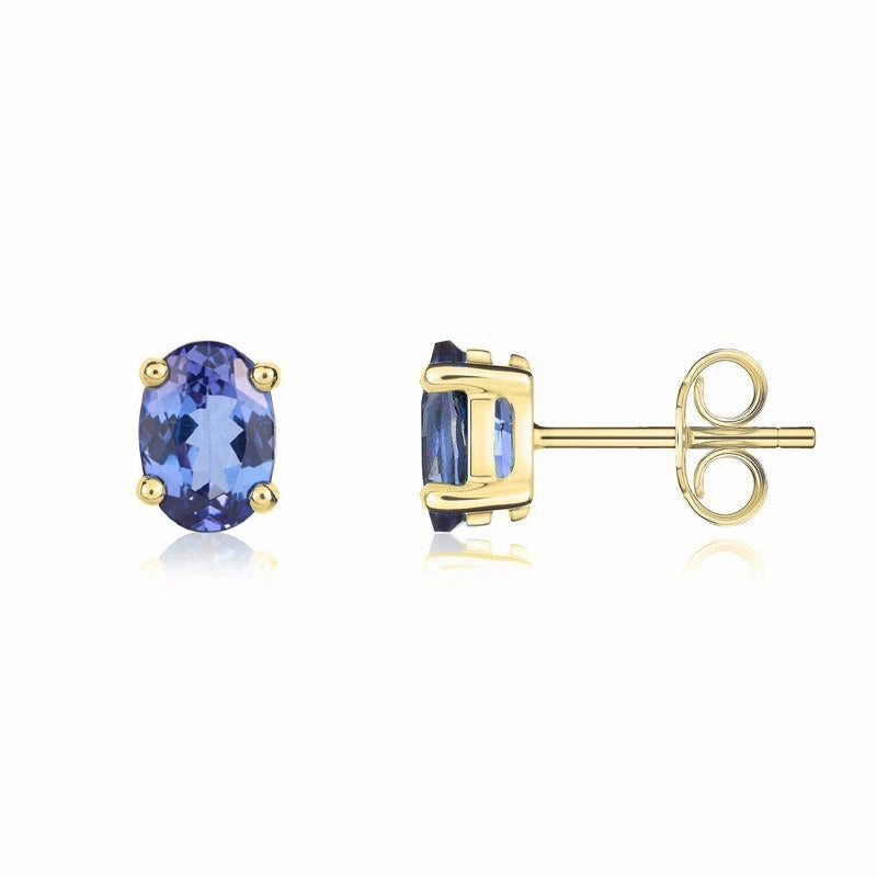 9ct Yellow Gold Tanzanite 7x5mm Oval Claw Set Pendant and Stud Earrings Set