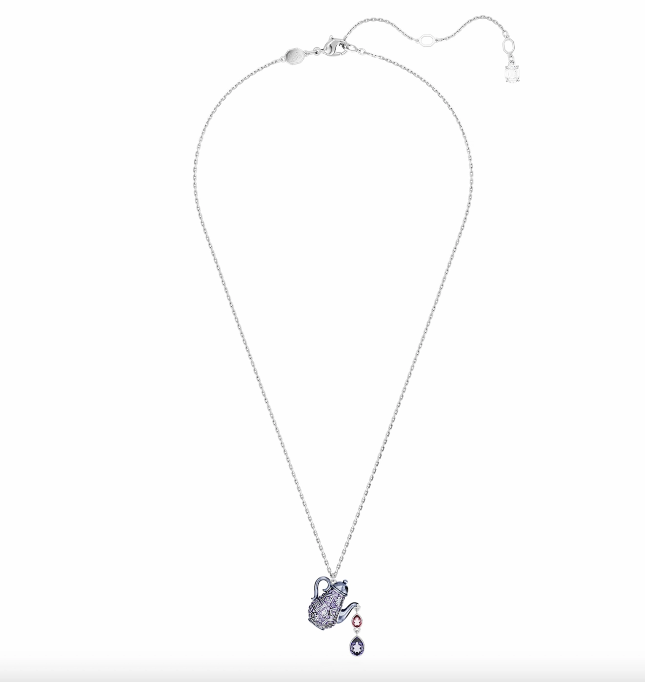 Alice in Wonderland pendant Teapot, Purple, Rhodium plated