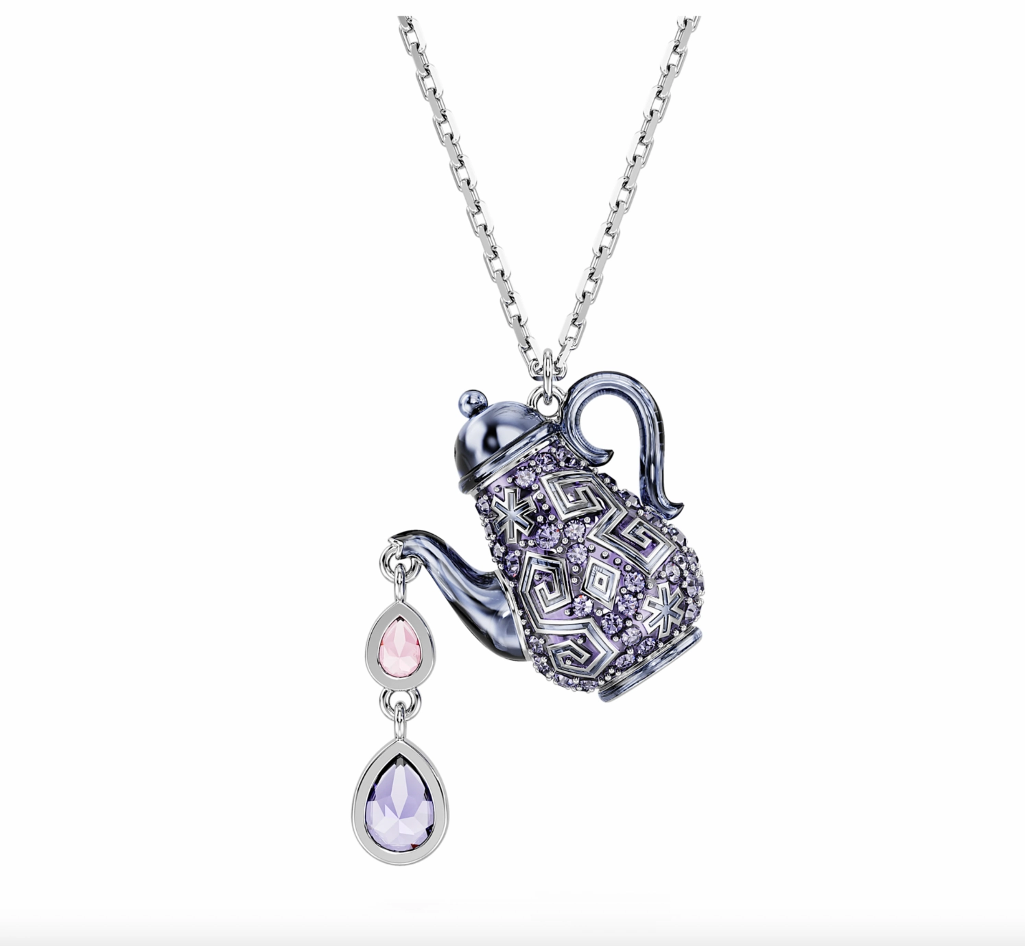 Alice in Wonderland pendant Teapot, Purple, Rhodium plated