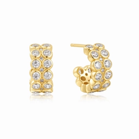 Ania Haie Gold Double Row White Cubic Zirconia Bezel Set Stud Huggies E058-04G