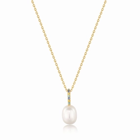 Ania Haie Gold Gem Pearl Drop Pendant Necklace N054-01G