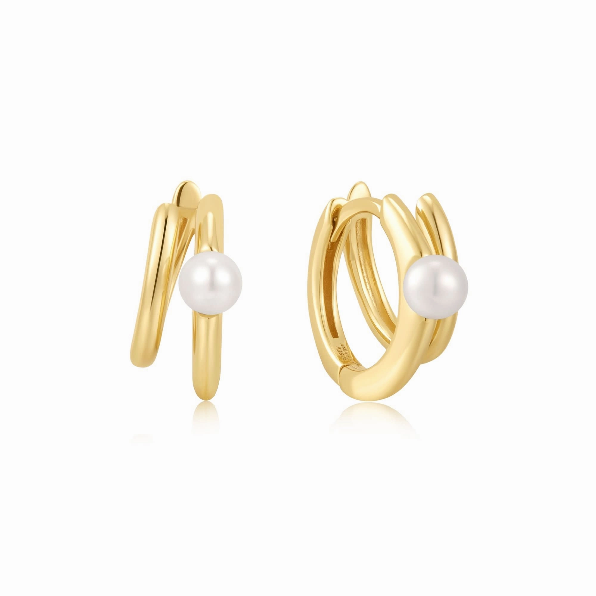 Ania Haie Gold Parallel Duo Freshwater Pearl Huggies E058-02G