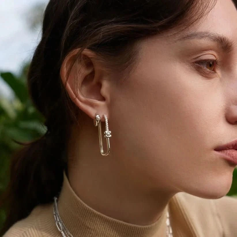 Ania Haie Gold Pearl Modernist Oval Hoop Earrings E054-06G