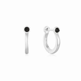 Ania Haie Silver Black Agate Huggie Hoop Earrings E053-04H