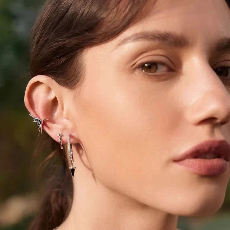 Ania Haie Silver Black Agate Huggie Hoop Earrings E053-04H