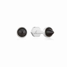 Ania Haie Silver Black Agate Point Barbell Earrings E053-01H