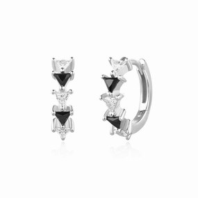 Ania Haie Silver Black/White Triangular Cubic Zirconia Huggies E059-13H