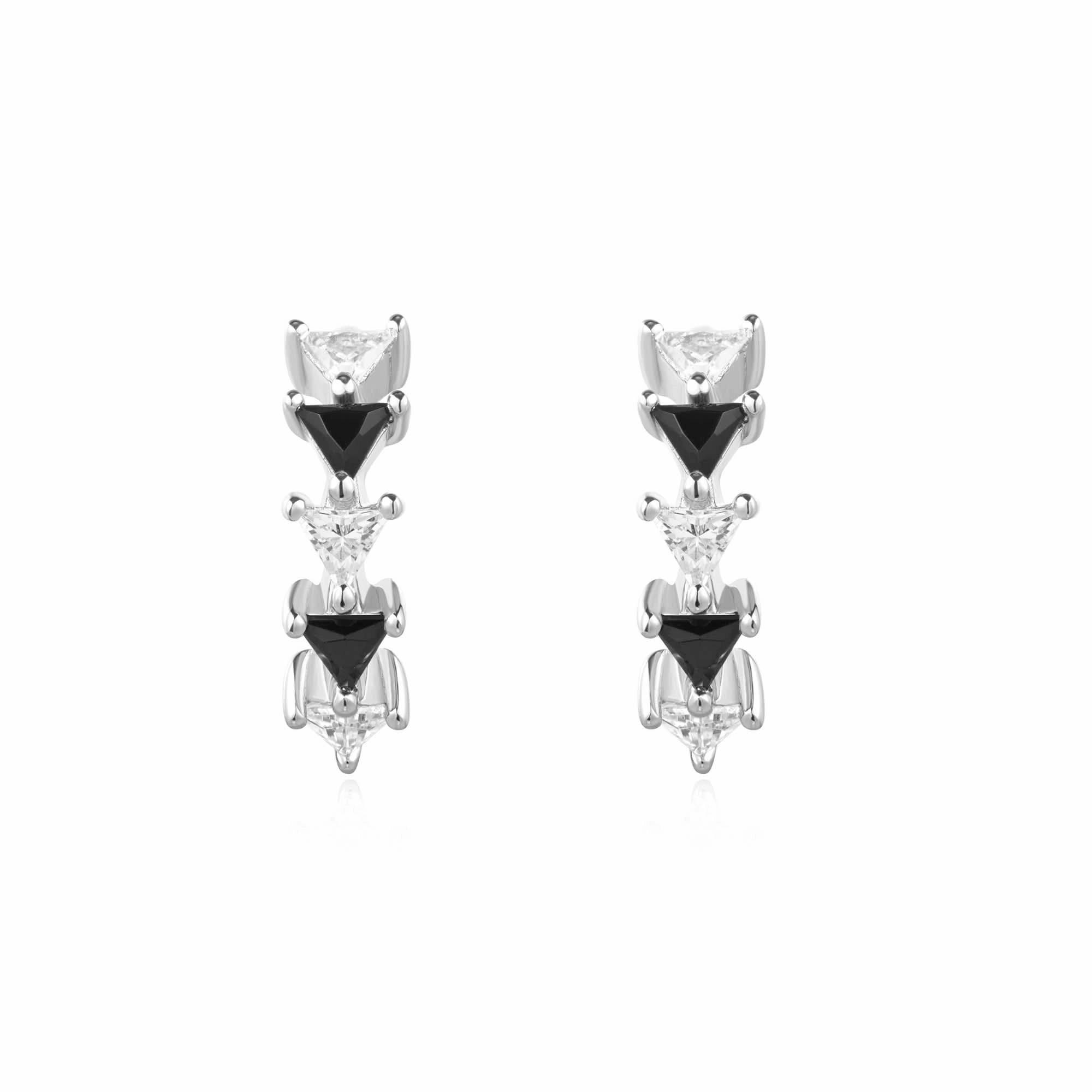 Ania Haie Silver Black/White Triangular Cubic Zirconia Huggies E059-13H