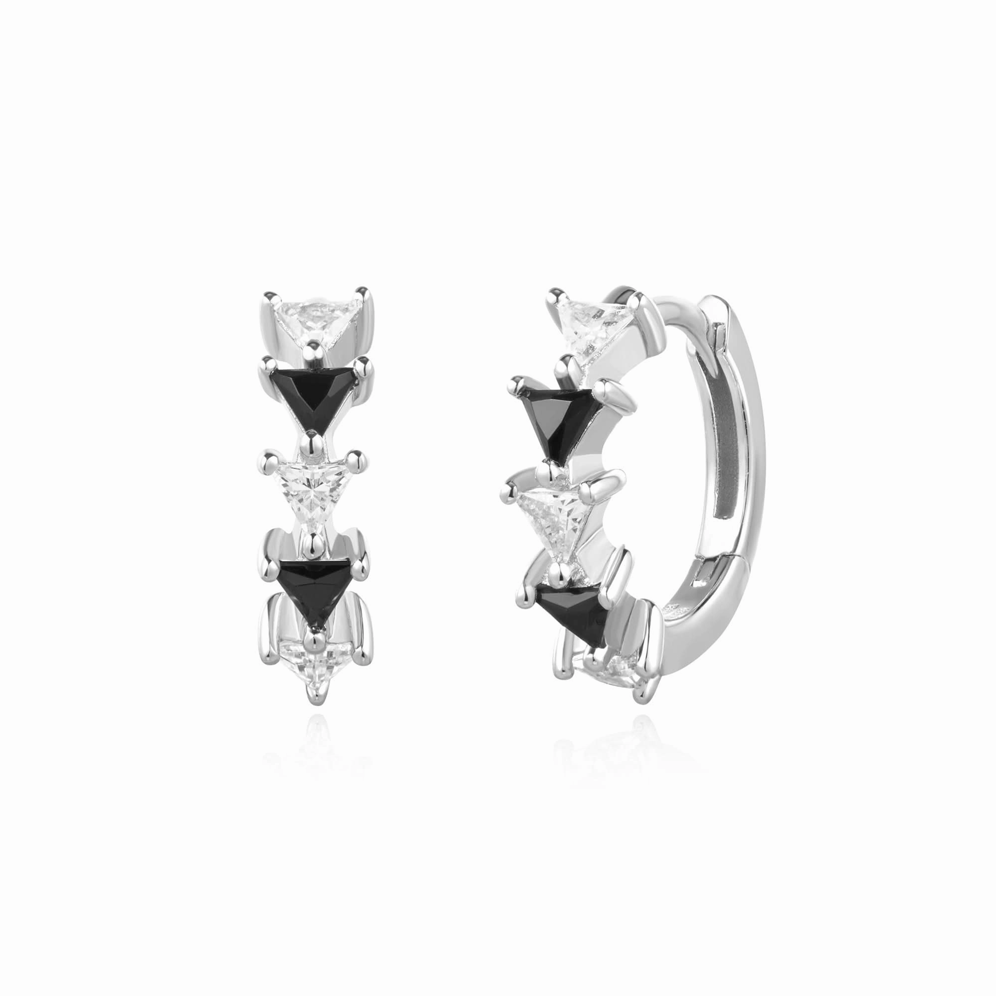 Ania Haie Silver Black/White Triangular Cubic Zirconia Huggies E059-13H