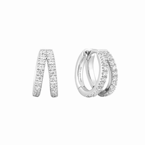 Ania Haie Silver Double Pav Huggies E059-16H