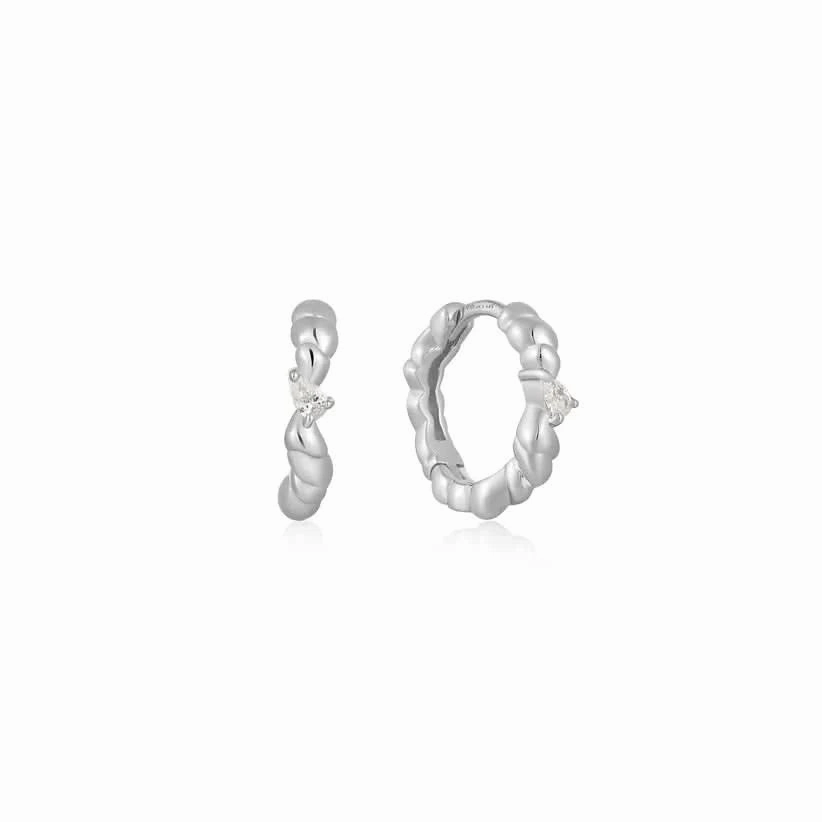 Ania Haie Silver Twisted Wave Huggie Hoop Earrings E050-01H