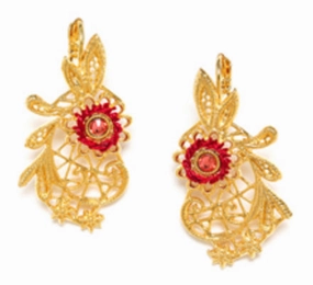 APPOLINE Flower   Strass French Hooks (Cherry)